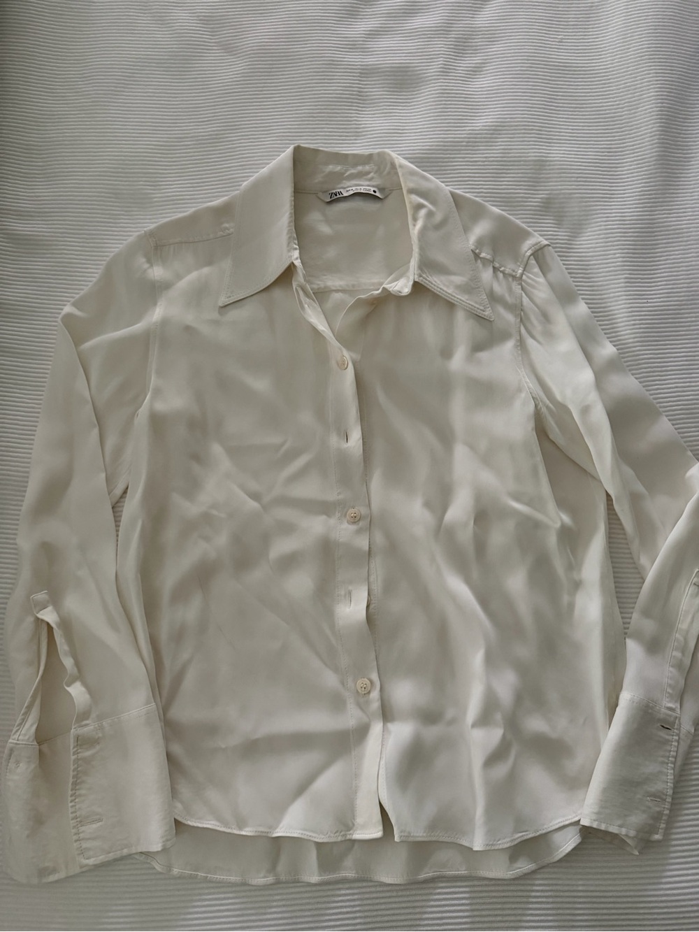 Zara Satin-Feel White Button-Up Shirt